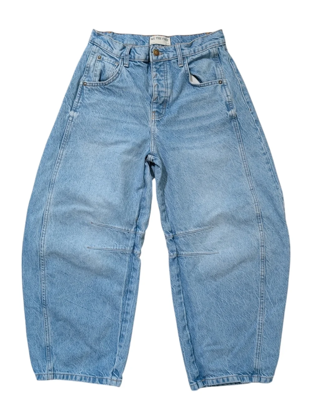 We The Free Free People Good Luck Mid Rise Med Wash Barrel Jeans 27 - Picture 5 of 14